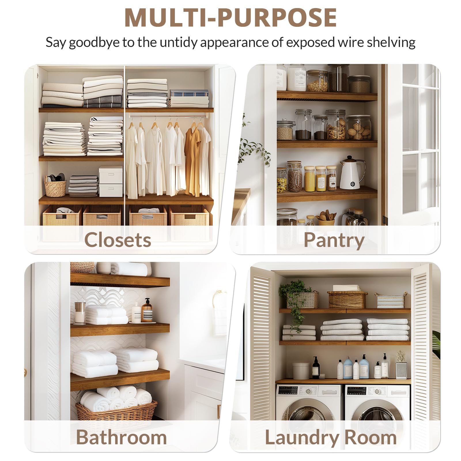 Gashell 4-piece set fits a variety of wire shelves.