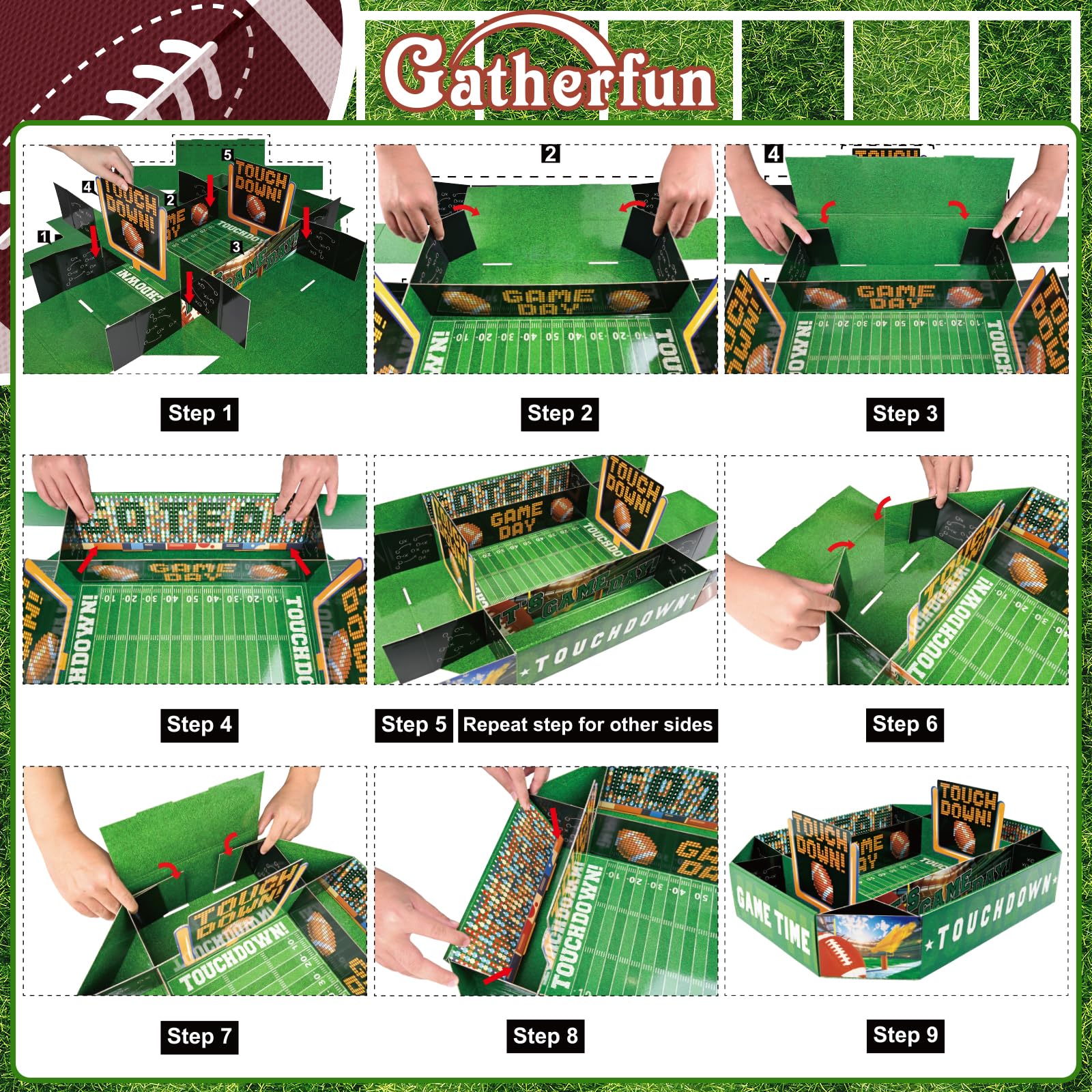 Gatherfun football serving tray dimensions 19.7 by 24.8 inches for ample space.