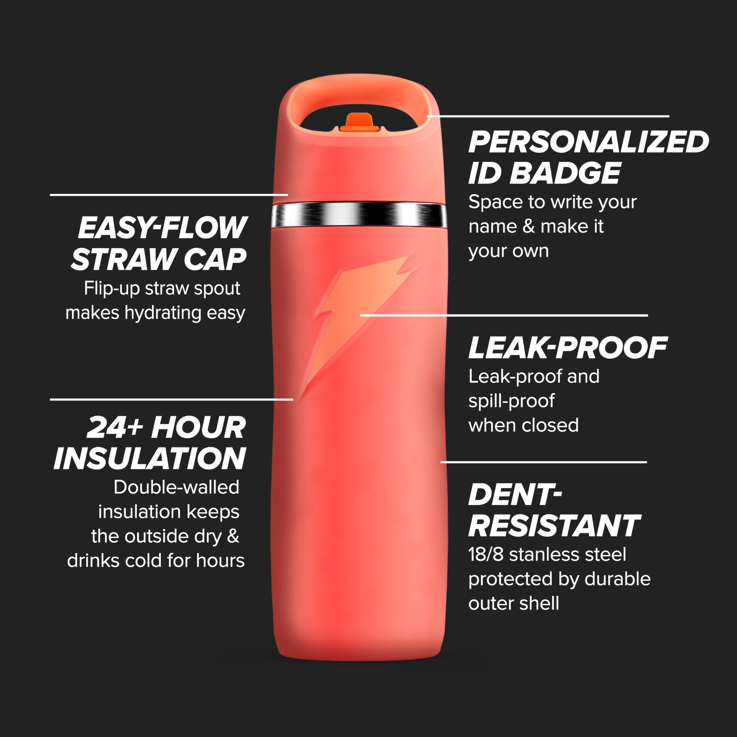 Gatorade Overtime dent-resistant stainless steel bottle endures daily wear