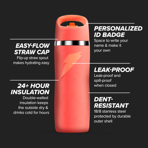Gatorade Overtime dent-resistant stainless steel bottle endures daily wear