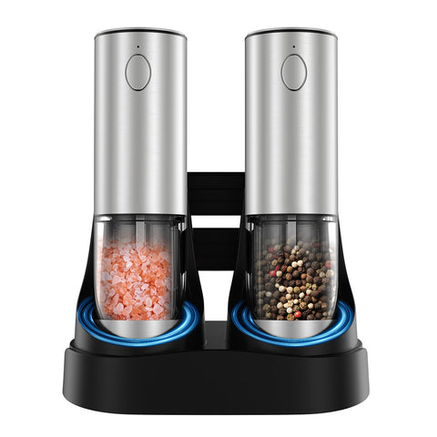GATTLELIC electric salt and pepper grinder set front view with LED light for precise at-table seasoning.