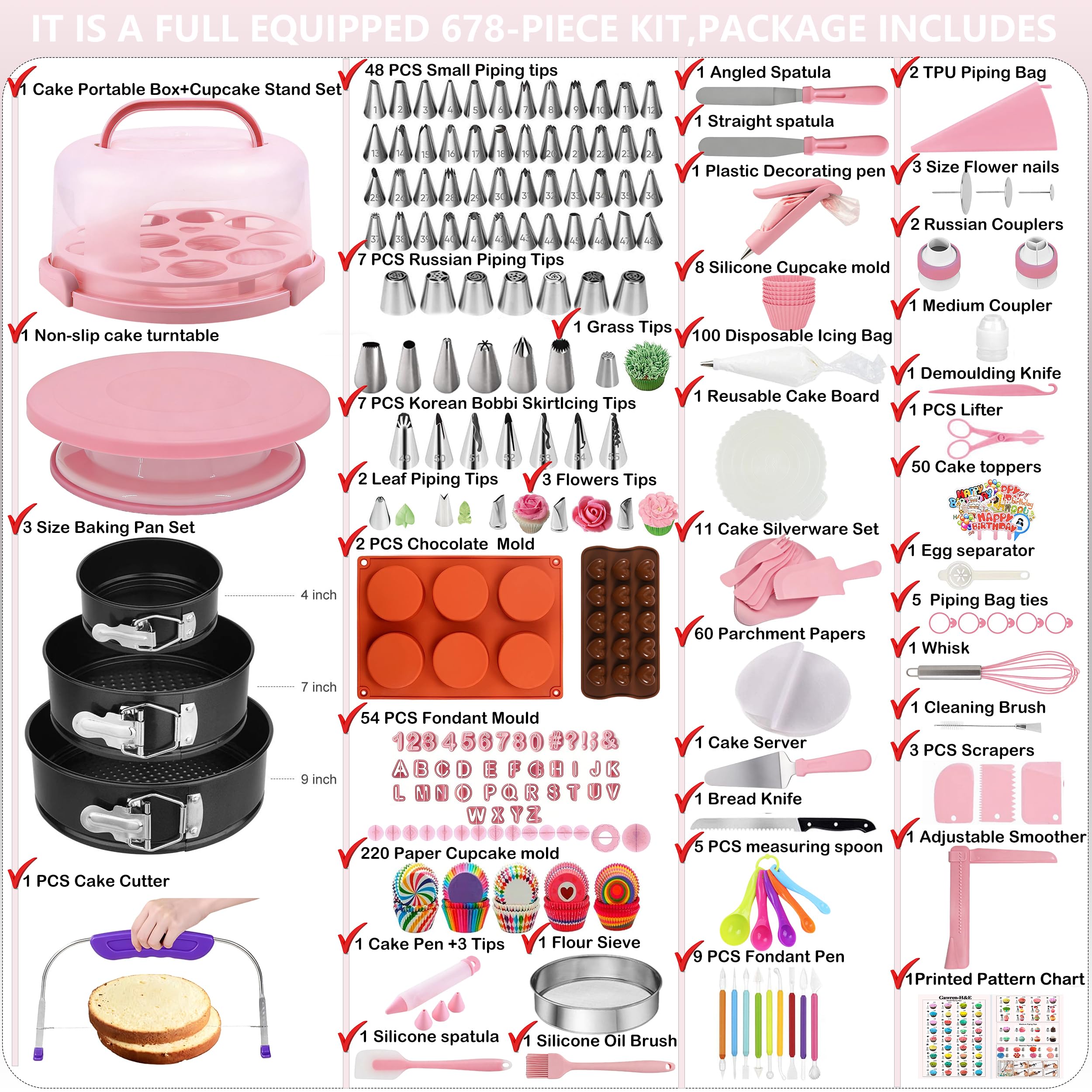 Gawren-H&E piping nozzle set with 74 tips for creative borders.