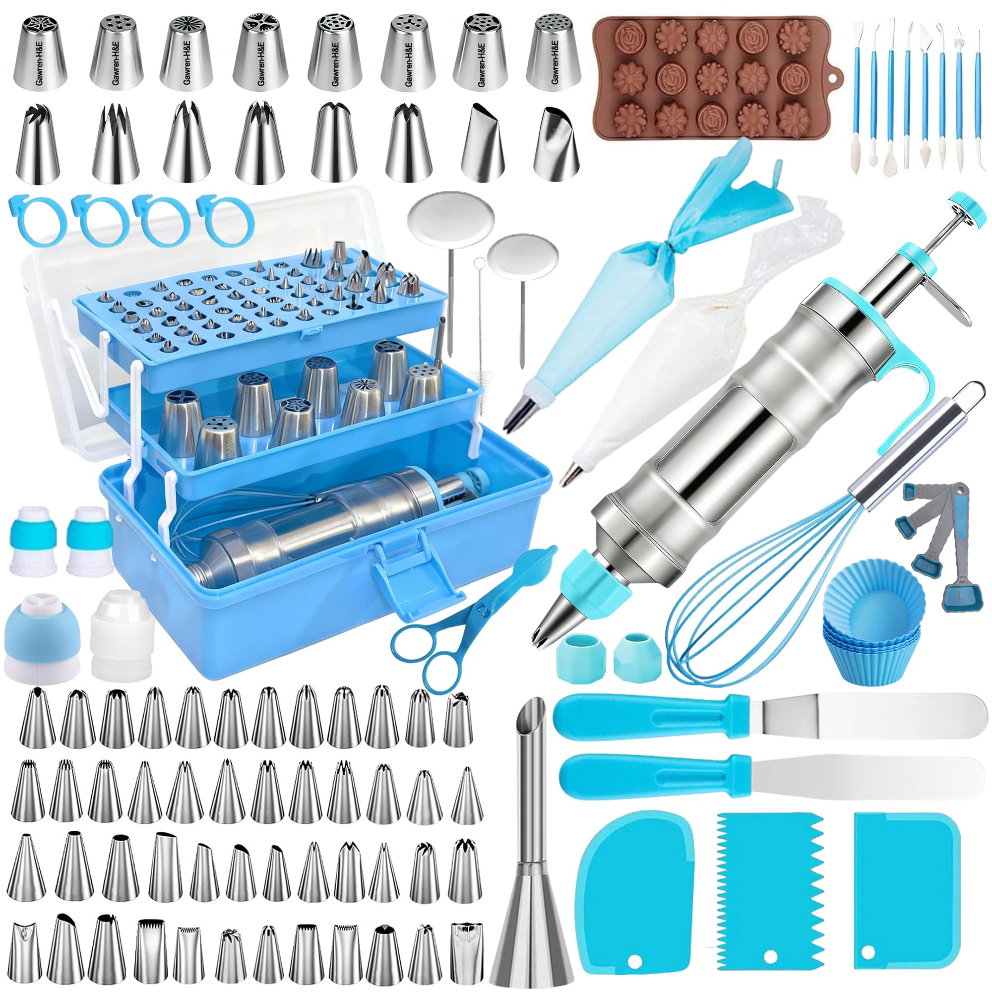 Gawren-H&E 208 PCS cake decorating kit storage box keeps tools neatly organized for easy baking