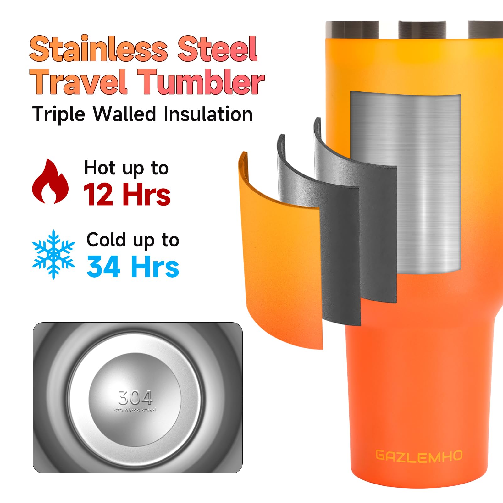 GAZLEMHO 40oz fits most car cup holders, ideal for daily commutes.