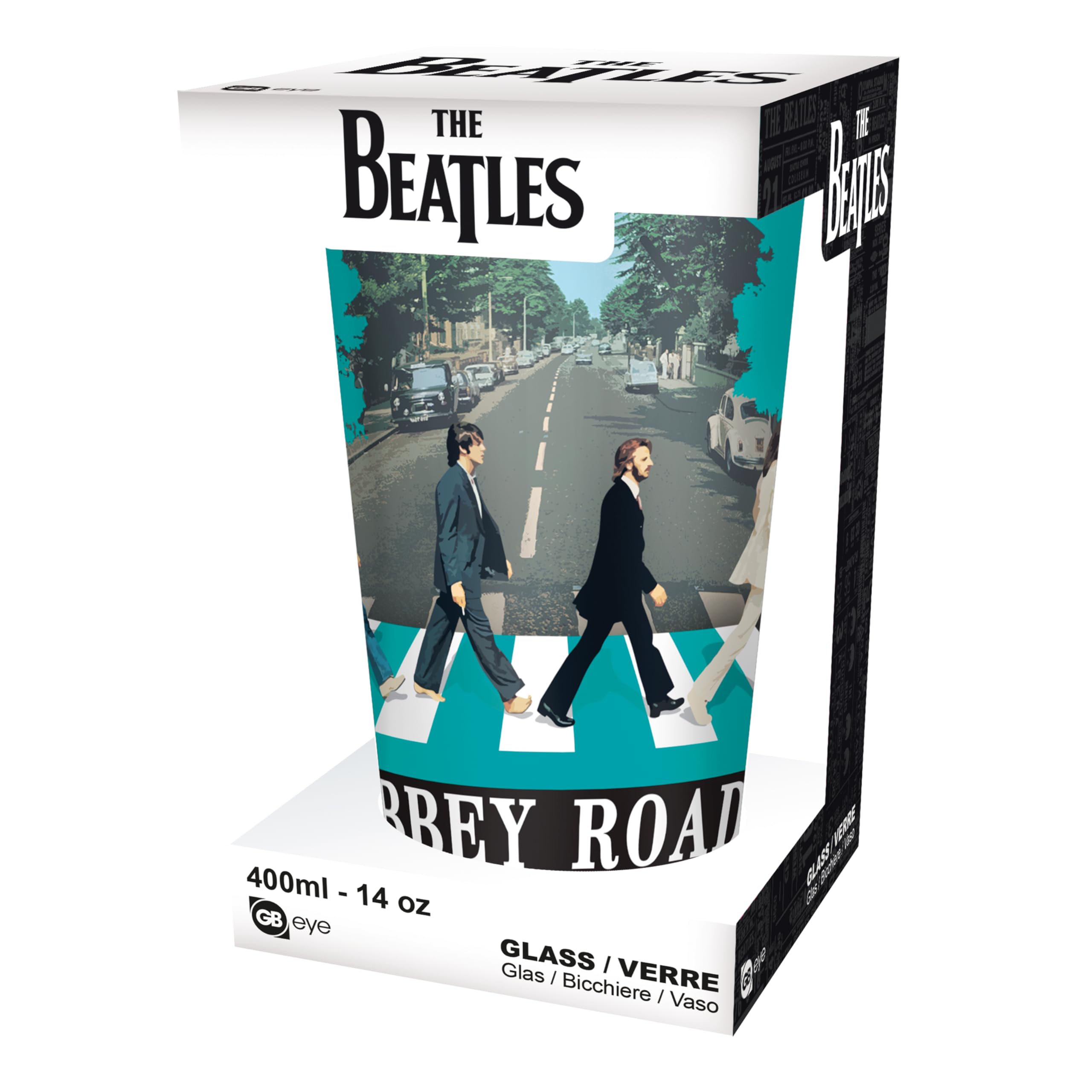 GB eye Abbey Road glass showcases crosswalk motif, ideal for gifting to music lovers.