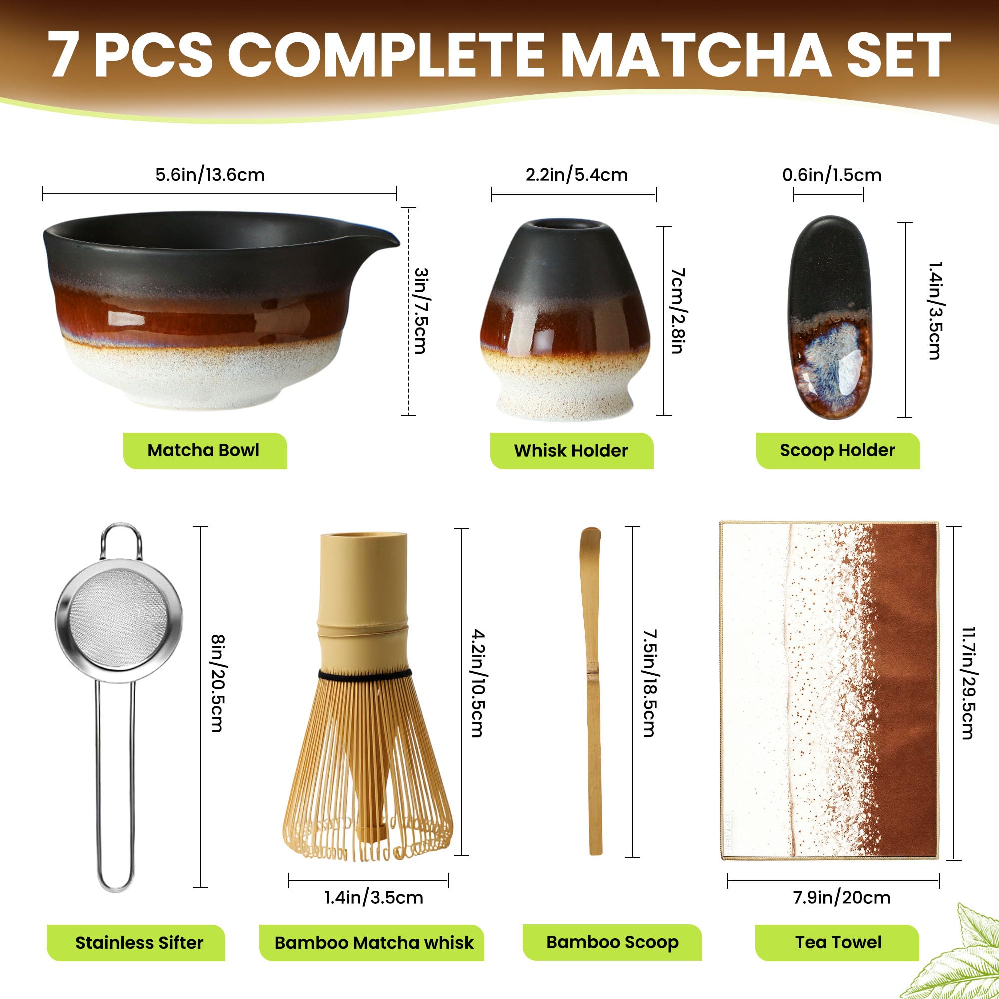 GBBG Matcha Whisk Set Desert Series stainless steel sifter ensures fine powder distribution.