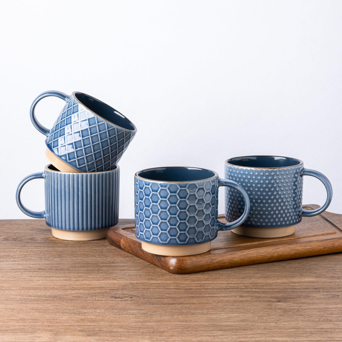 GBhome 15oz stackable blue mug with textured pattern for everyday coffee