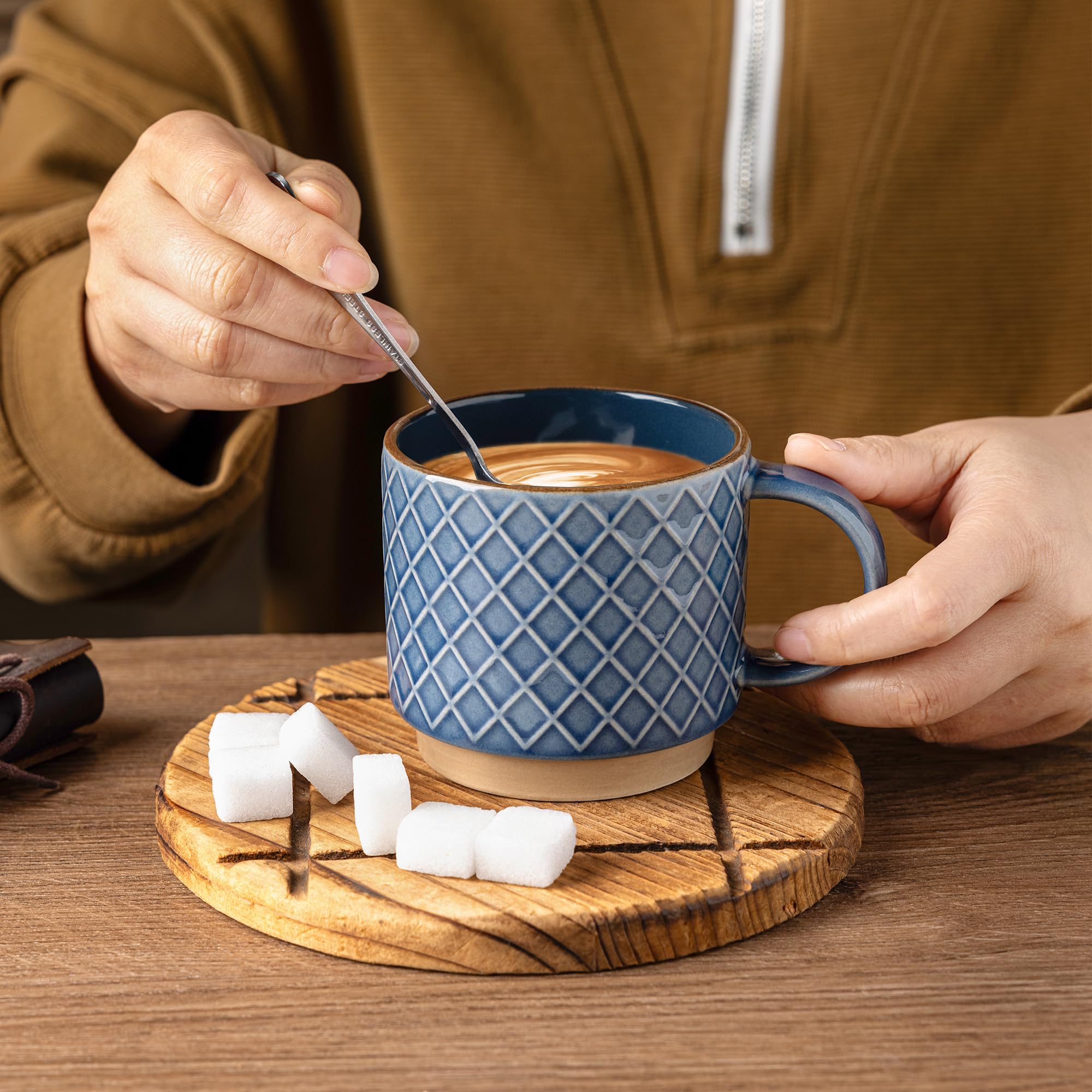 GBhome blue ceramic mugs, dishwasher safe for easy cleaning