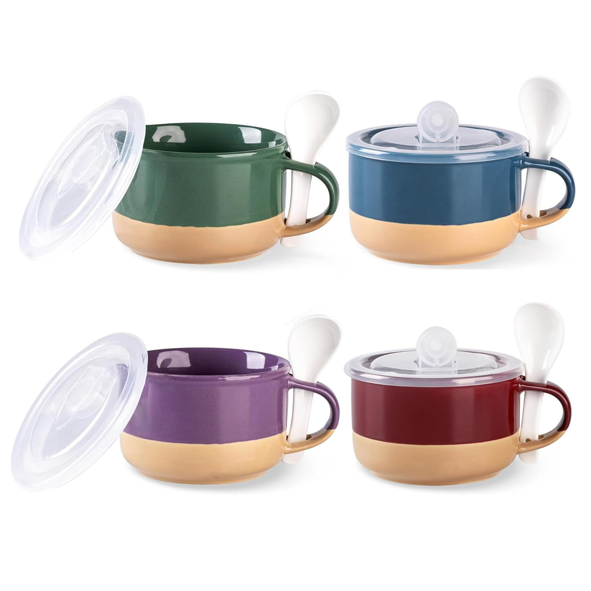 GBhome ceramic soup mugs set of four with lids and handles for easy serving.