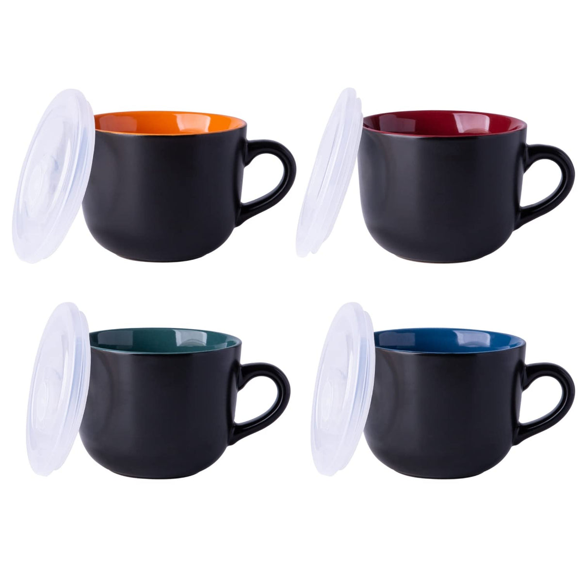 GBHOME ceramic mugs with lids, set of four in multi-color glaze for daily meals.