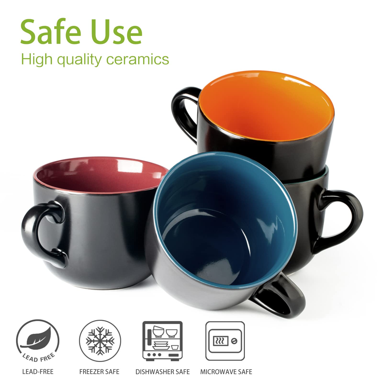 GBhome Jumbo Soup Mugs smooth mouth for comfortable sipping.