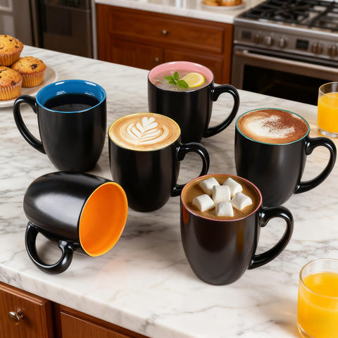 GBhome matte black exterior on mugs featuring modern table-ready look.