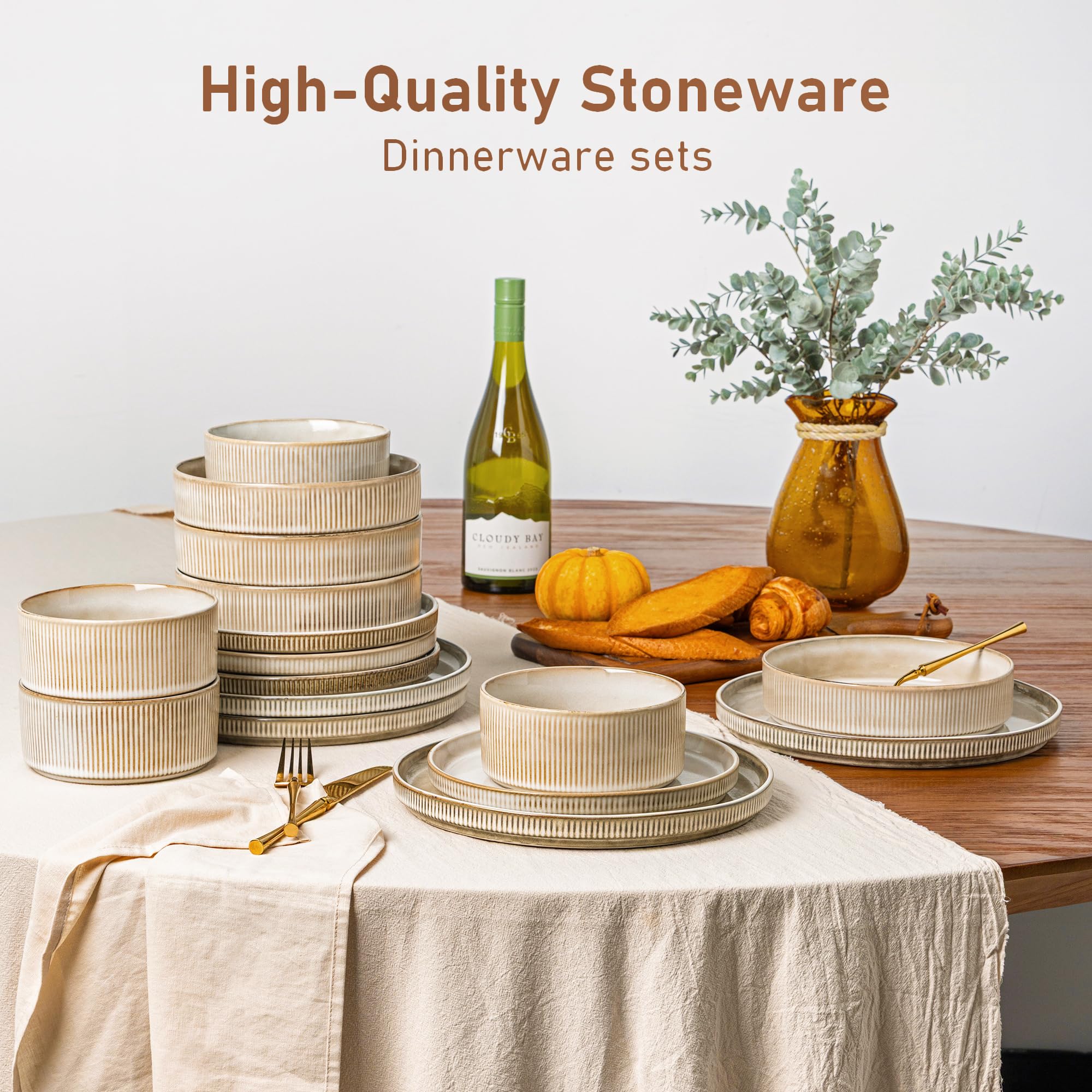 GBHOME cappuccino-colored dinnerware fired at 2350F for durability.
