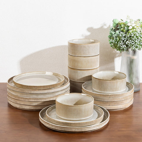 GBHOME stoneware dinner plates for four in cappuccino glaze, ideal for family meals.