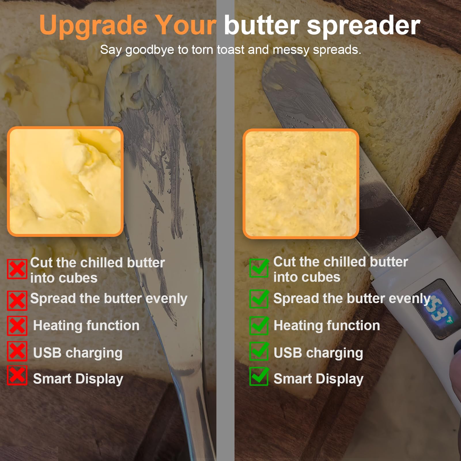 GBOJI heated butter knife spreading butter evenly on bread