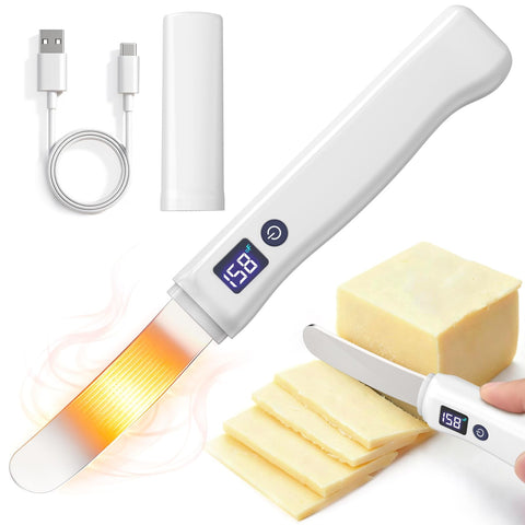 GBOJI heated butter knife top view showing slim spreading action for hard butter