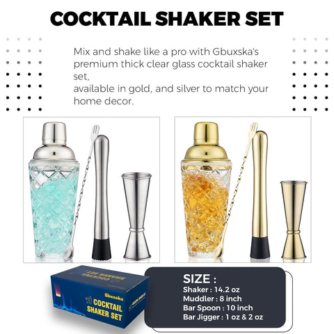 Gbuxska Gold Cocktail Shaker Set inside view reveals built-in strainer and leak-proof lid for smooth pours.