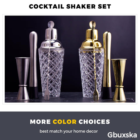 Gbuxska Silver Cocktail Shaker Set lid close-up shows silicone seal for mess-free entertaining.