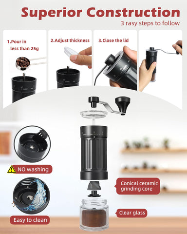 GCCTXG 25g bean-capacity grinder keeps a compact batch ready for travel.