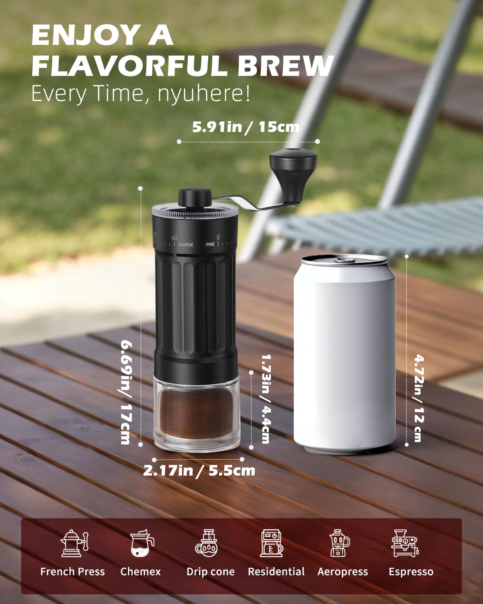 GCCTXG adjustable grind settings for precise control across brew methods.