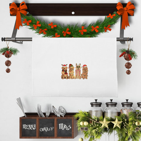 GCFET Golden Retriever tea towel with decorative design, durable waffle weave for daily tasks.