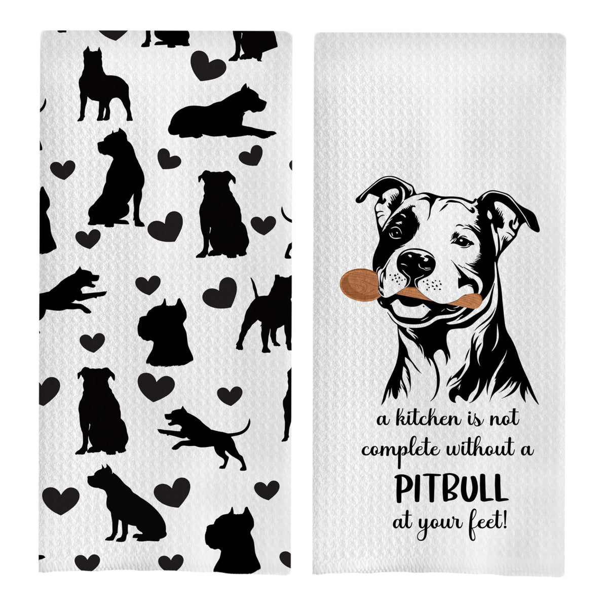 GCFET Pitbull Kinchen towels set, packaged for gifting and decorative display in any kitchen or bath.
