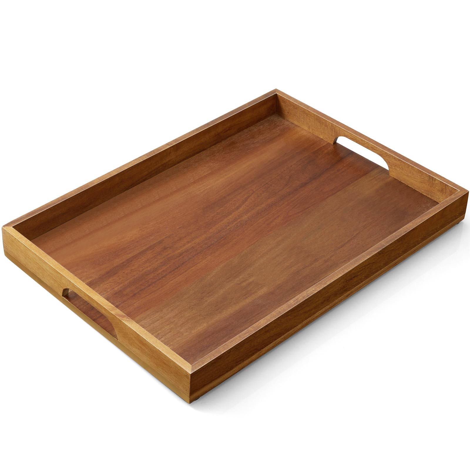 GCWSTJK 17-inch acacia tray with handles, easy serving on any surface.