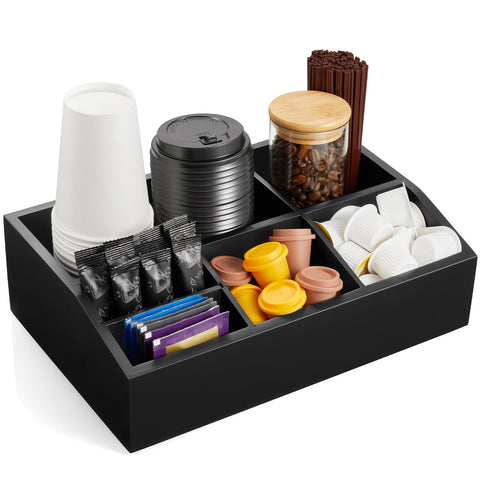 GCWSTJK black coffee station organizer on countertop for quick daily setup