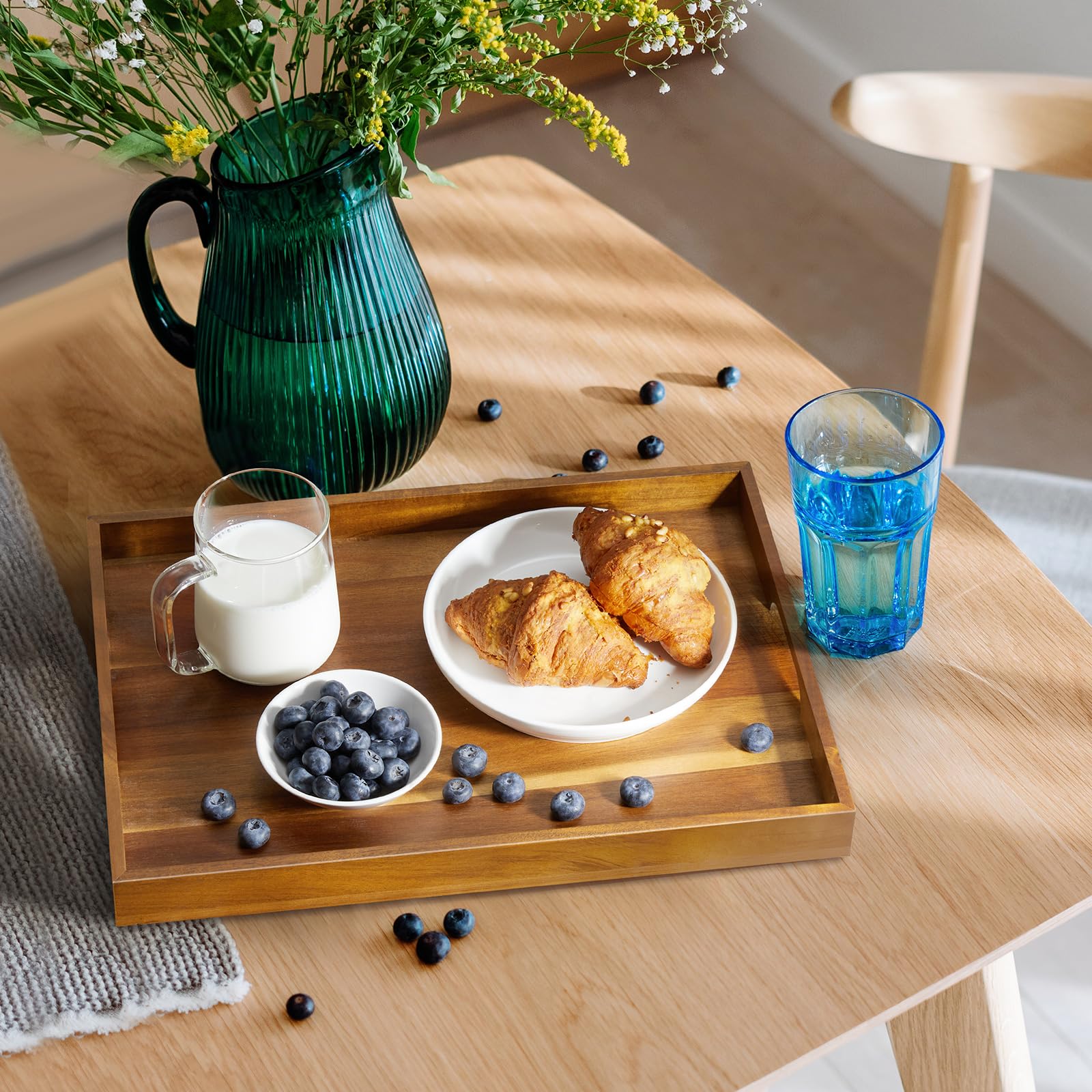 GCWSTJK large wooden tray for ottoman or coffee table use, versatile home accessory.