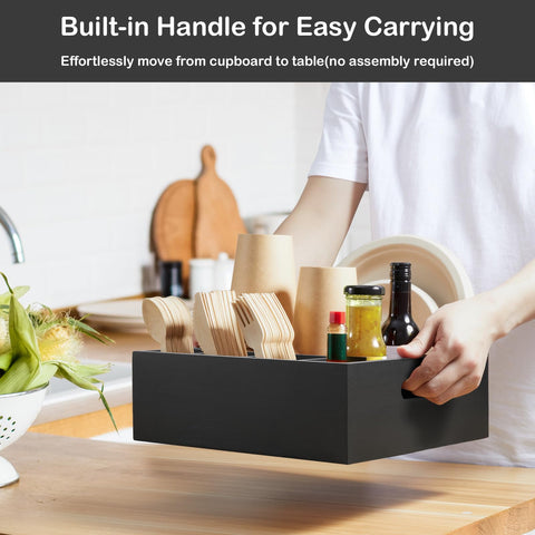 GCWSTJK paper plate organizer in wood finish for easy buffet setup