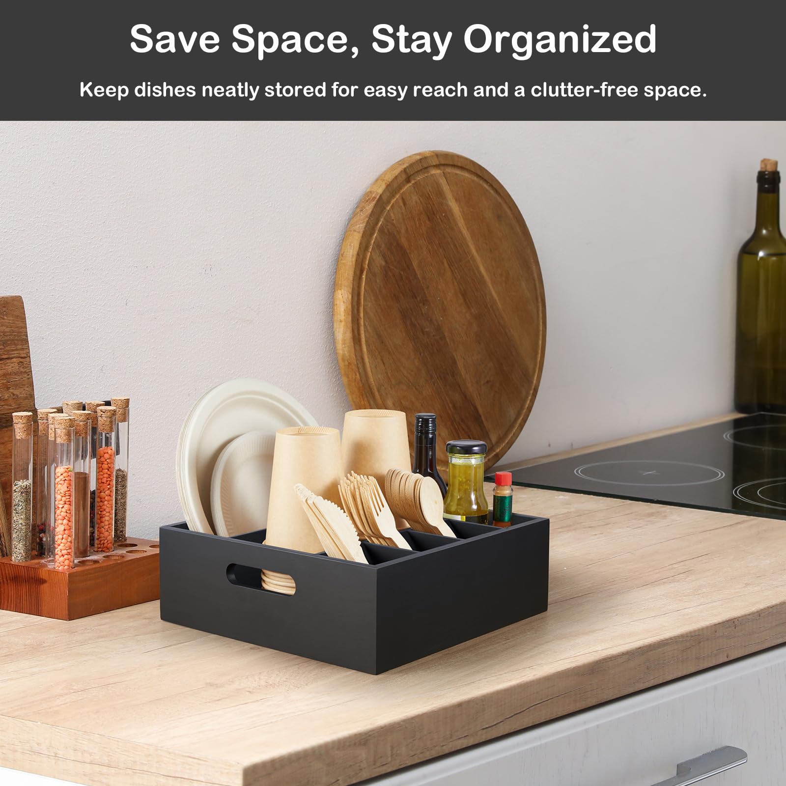 GCWSTJK wooden organizer ideal for picnic, camping, and kitchen counter use