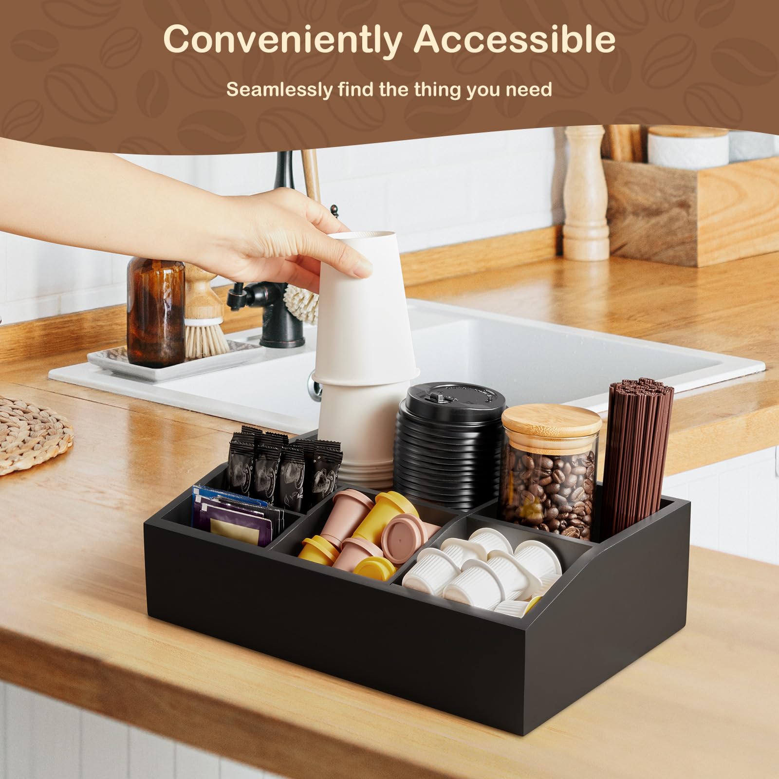 GCWSTJK removable compartments simplify storing small items like sweeteners