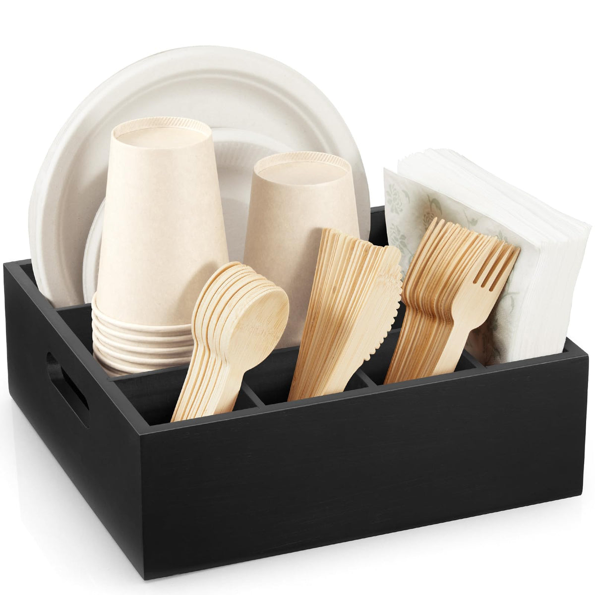 GCWSTJK wood utensil holder with six compartments keeps party service organized