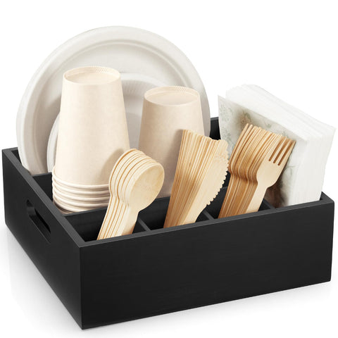 GCWSTJK wood utensil holder with six compartments keeps party service organized