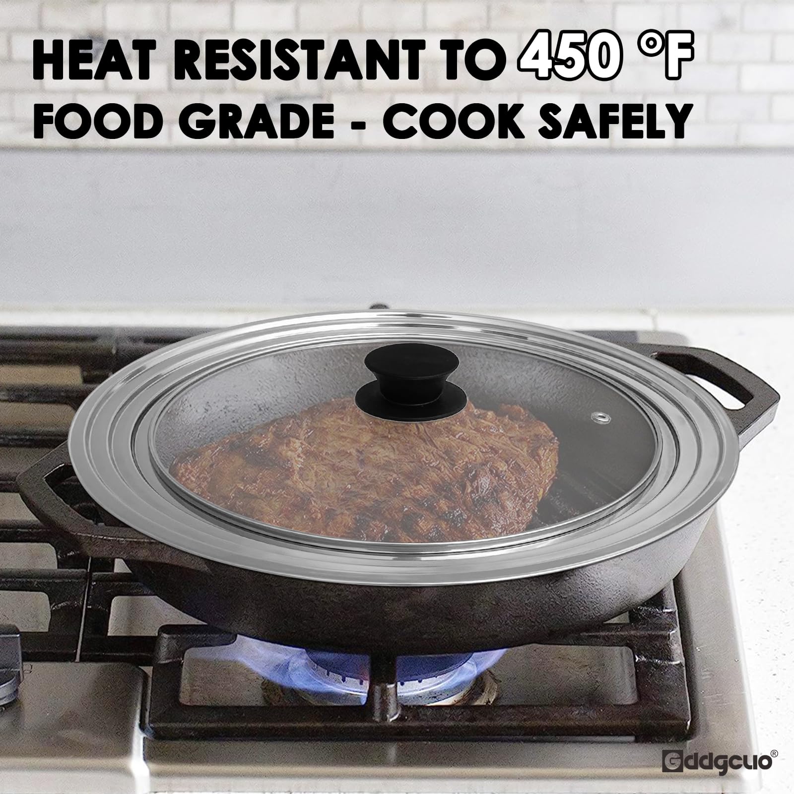 GDDGCUO lid featuring a heat-resistant silicone knob for safe handling