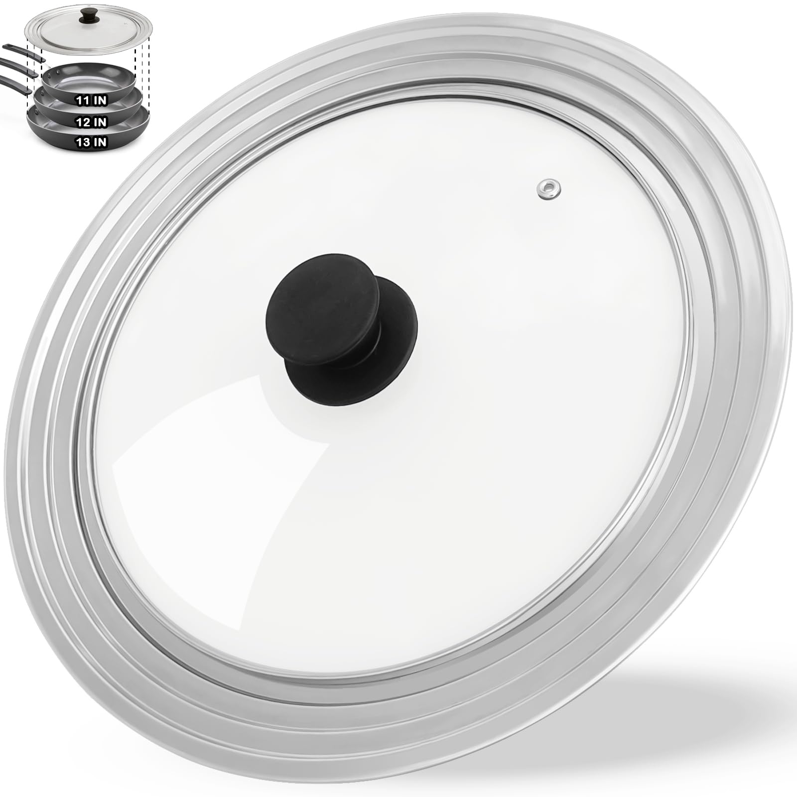 GDDGCUO universal lid on an 11-inch pot for versatile cooking and even heat.