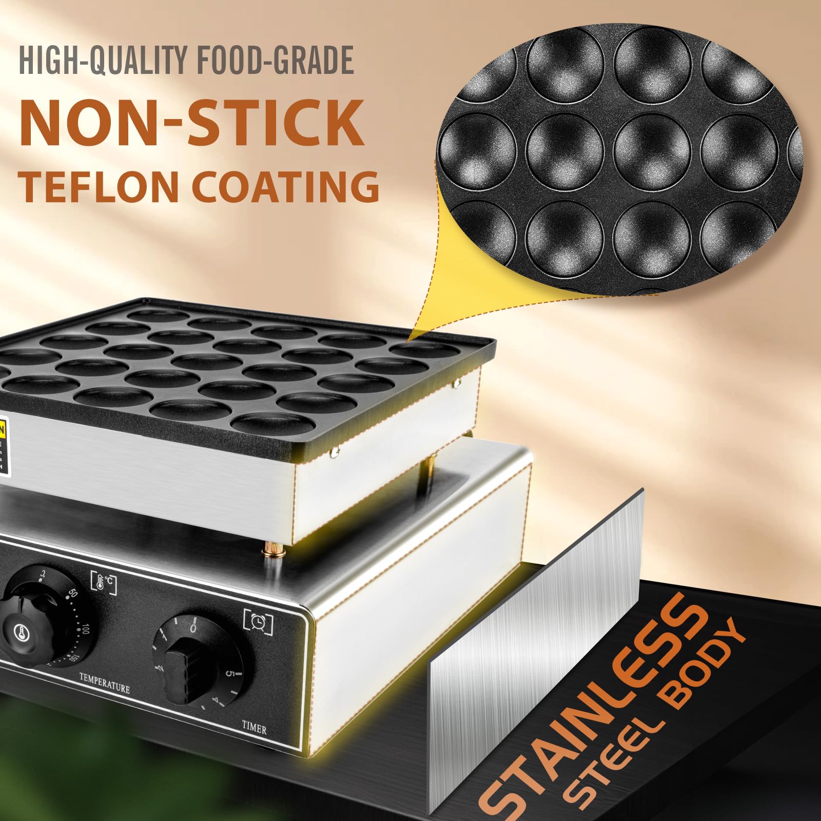 GDDGHS mini pancakes control panel enables precise temperature and timing for consistent outcomes.