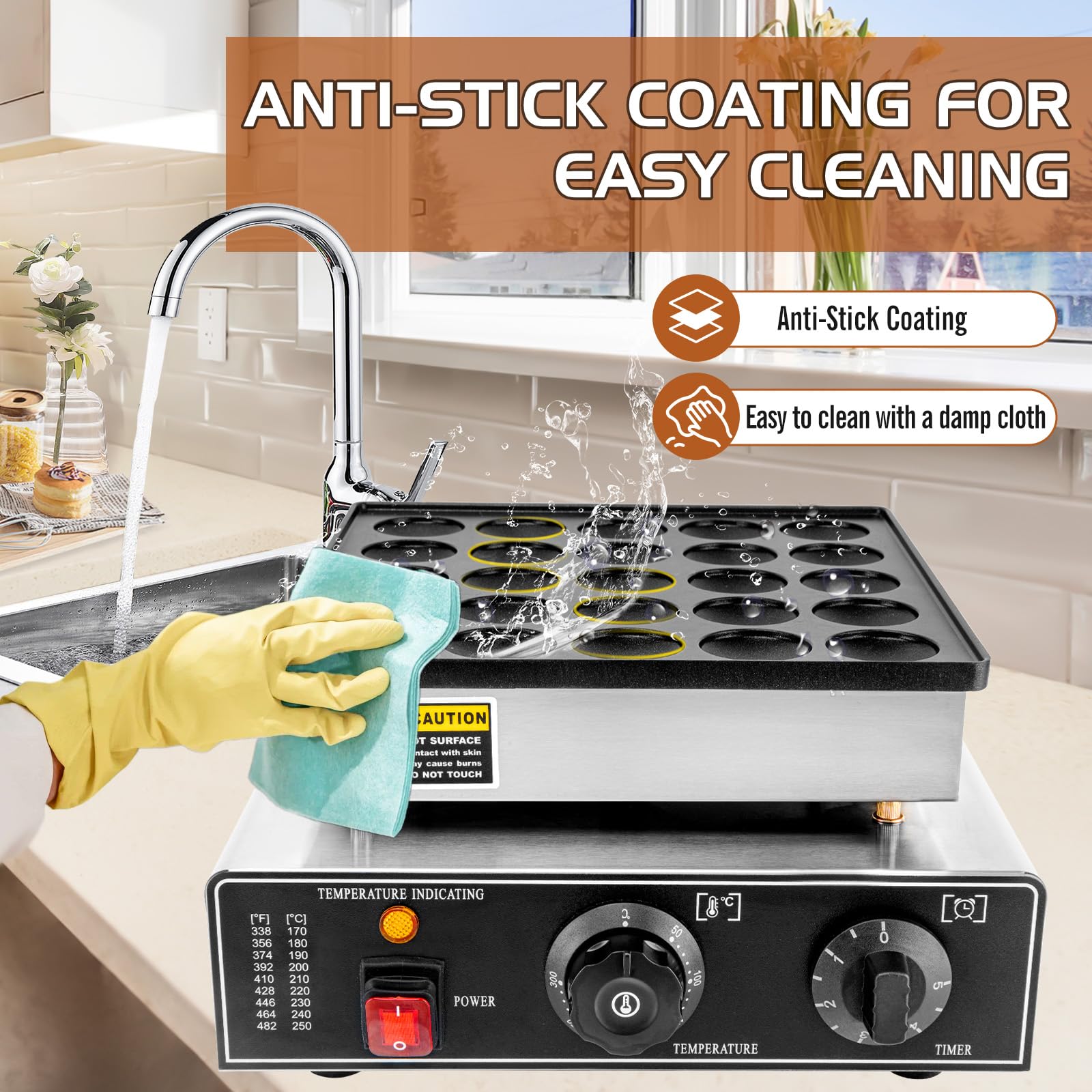 GDDGHS mini pancakes heating element delivers fast, even heat for batch cooking efficiency.