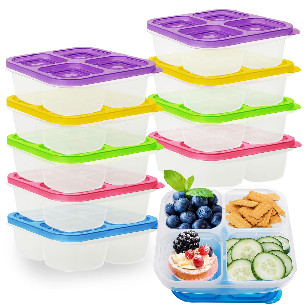 Gddochn colorful 4-compartment snack box keeps meals organized for busy days.