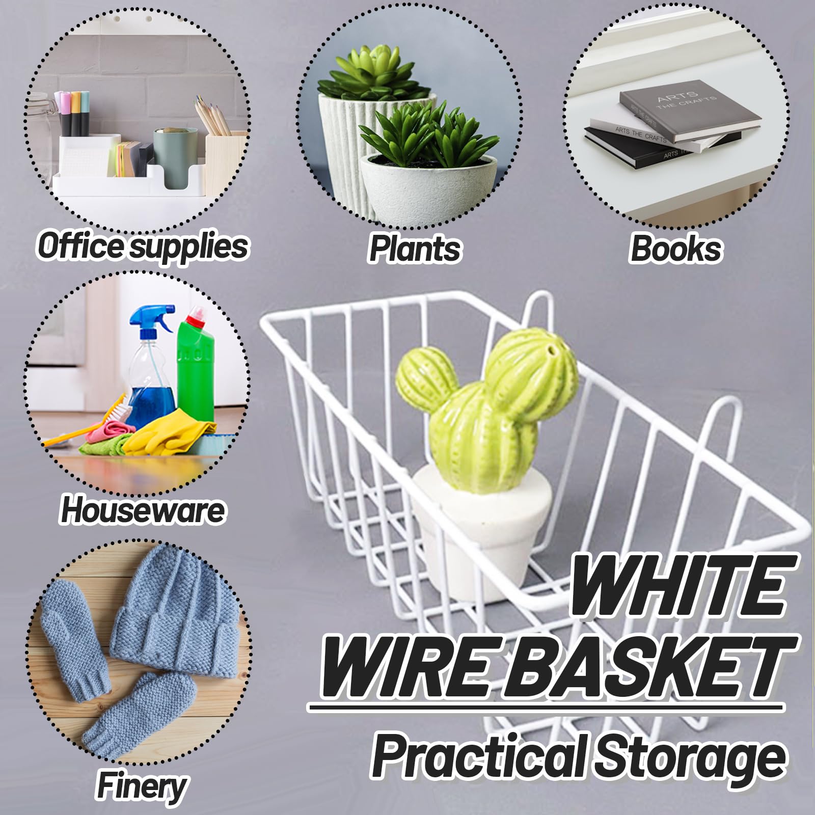 Gddochn white wire basket complements grid panels for plant displays.