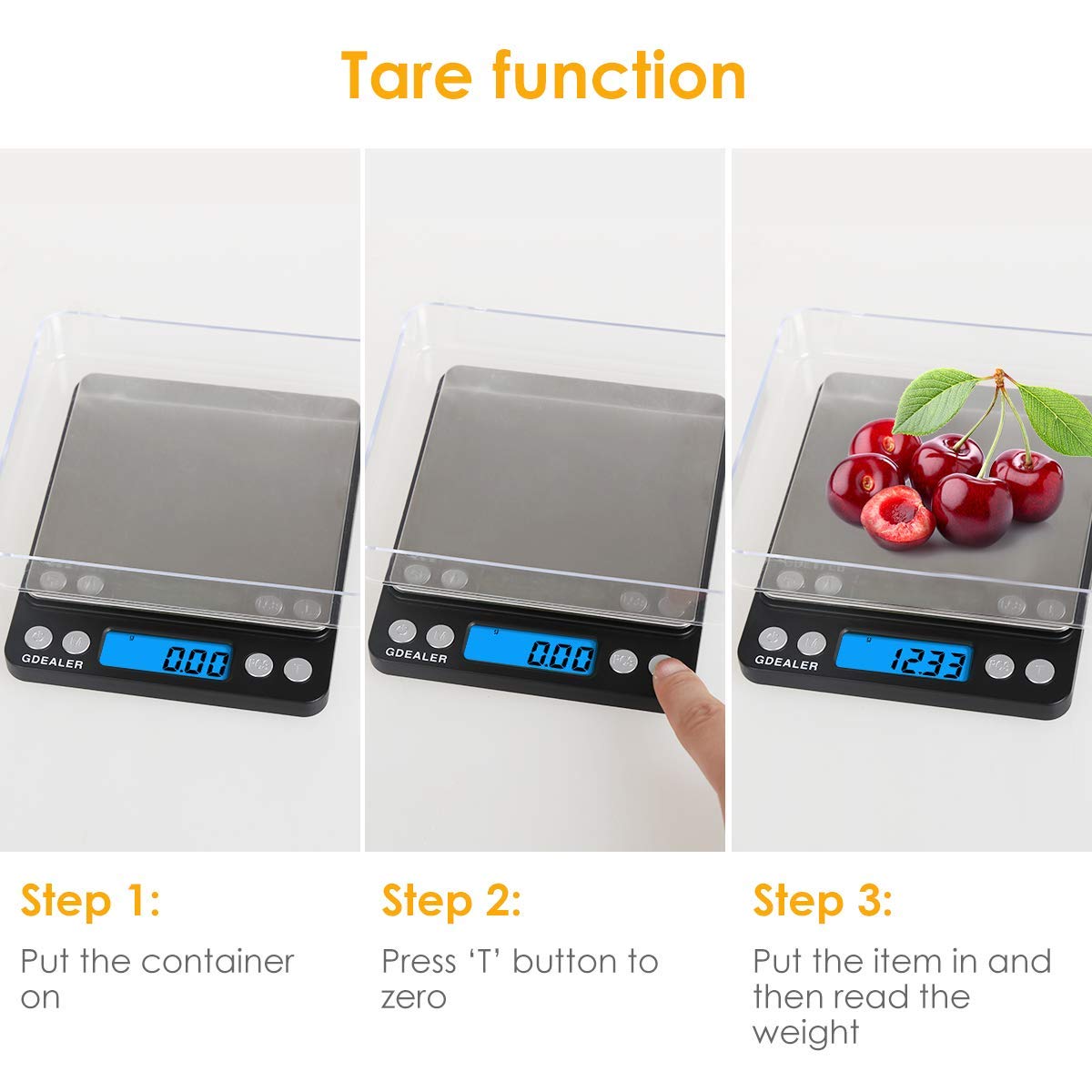 GDEALER scale features a stainless steel plate for durability and easy cleaning.