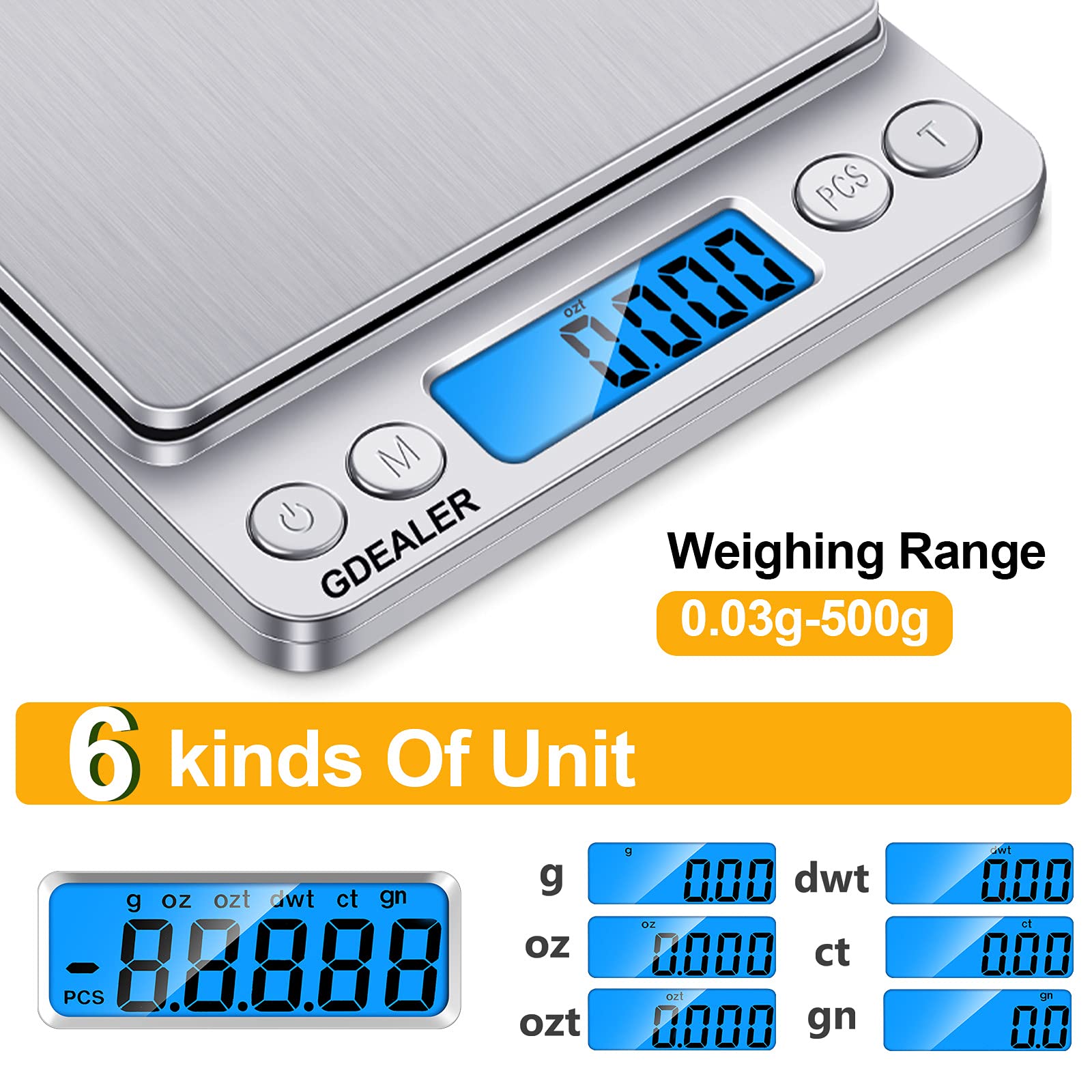 GDEALER Food Scale showing stainless steel plate for easy cleaning.