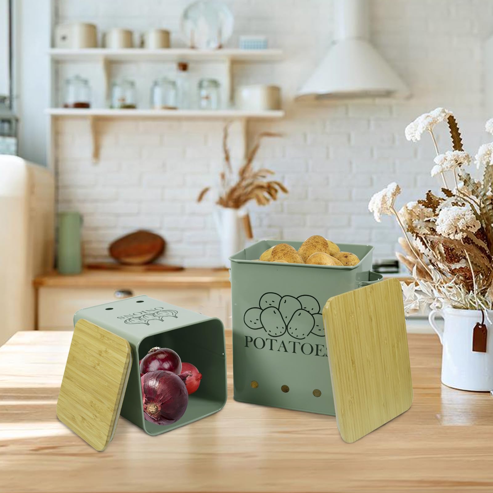 Gdfjiy grayish-green finish on tin set complements modern or retro kitchens