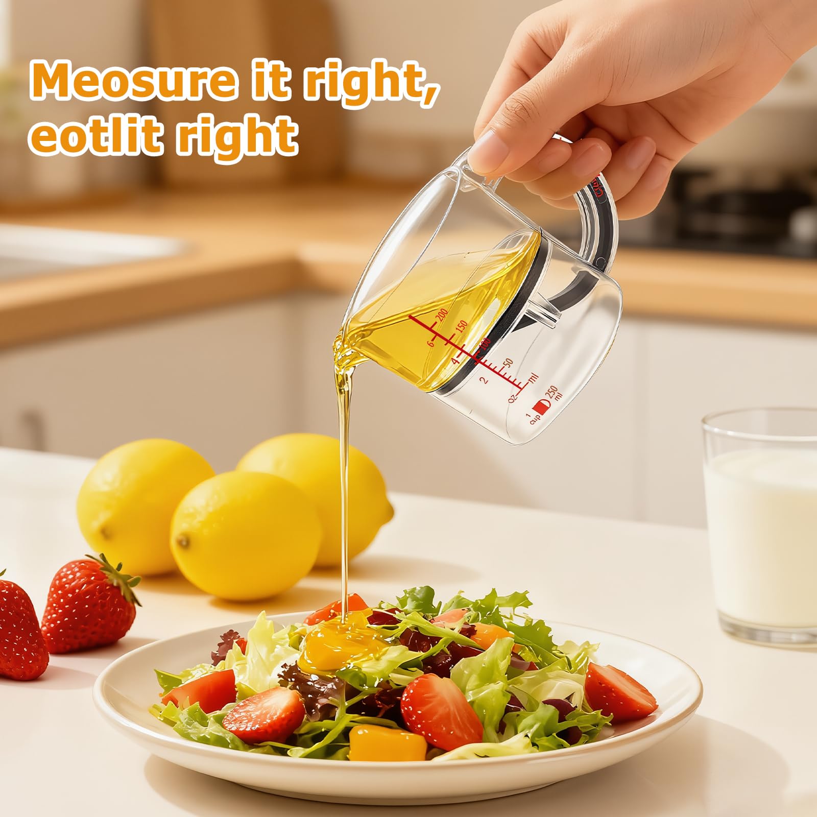 GDGJWL no-waste measuring cup replaces multiple cups to reduce clutter.