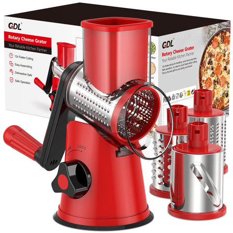 GDL rotary cheese grater front view with non-slip base for stable shredding