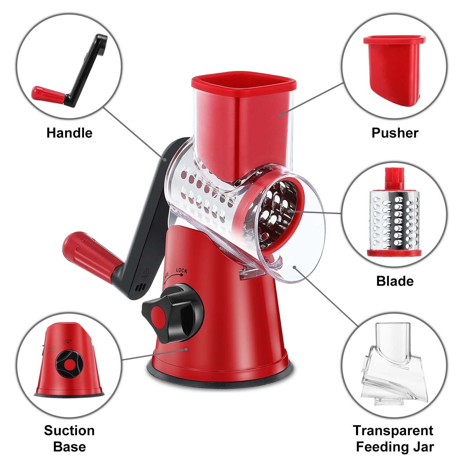 GDL cheese, vegetables, and nuts shredding with rotating drum versatility
