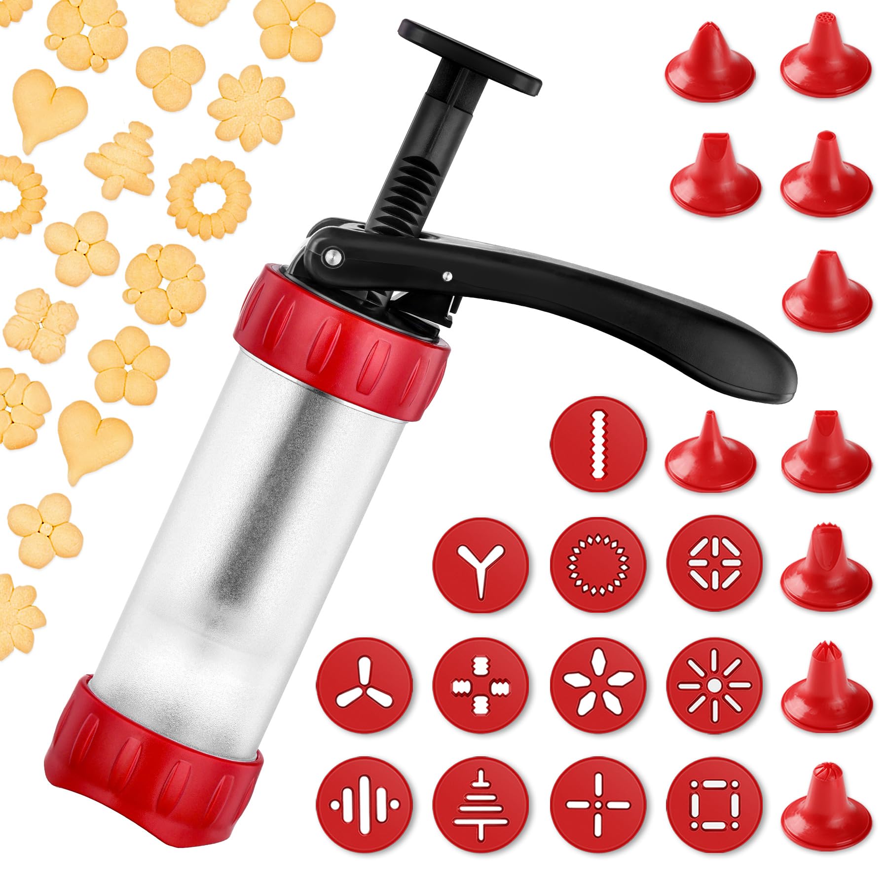 GDL cookie press set with disk patterns for shaping diverse biscuits.