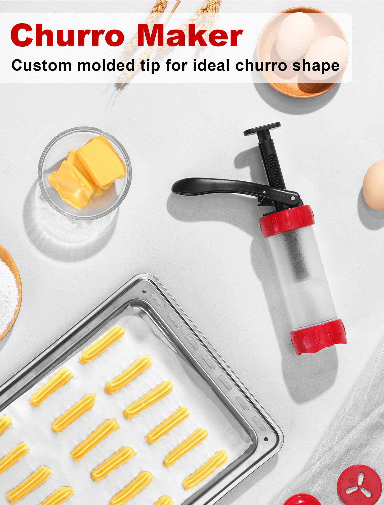 GDL cookie press set shows easy-press design for consistent dough dispensing.