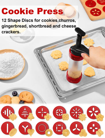 GDL cookie press set featuring icing tips for decorative cookies and cakes.
