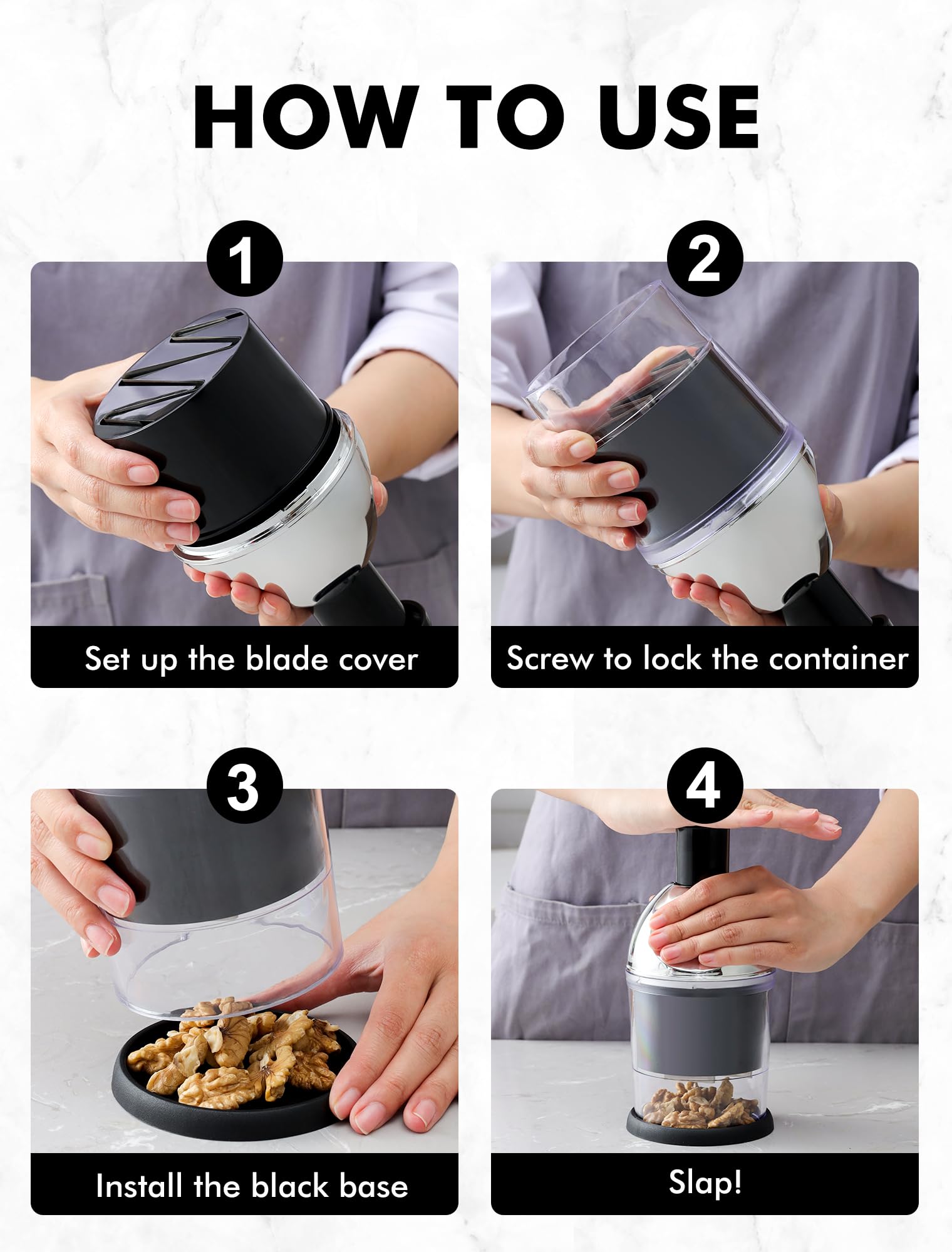 GDL Food Chopper blade rotates 24° for thorough, consistent results.